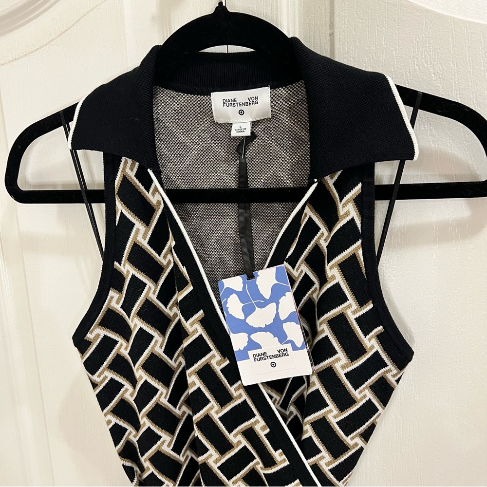 DVF for Target Black Tan White Wrap Dress L NWT - Picture 2 of 6